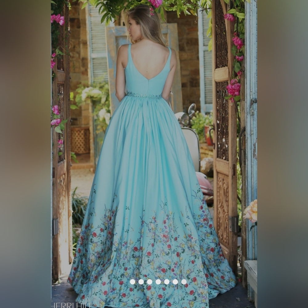 Sherri hill prom Garden Floral Overskirt Cape pageant gown dress 4 - Picture 6 of 9